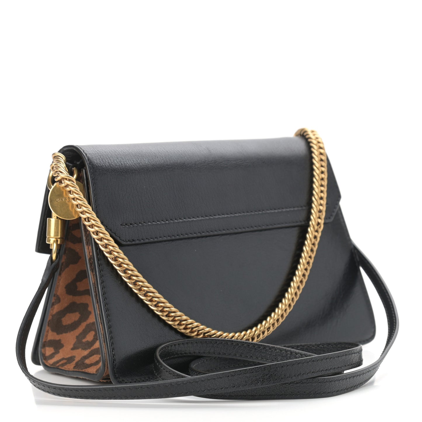 Calfskin Suede Leopard Print Small GV3 Shoulder Bag Black Chestnut