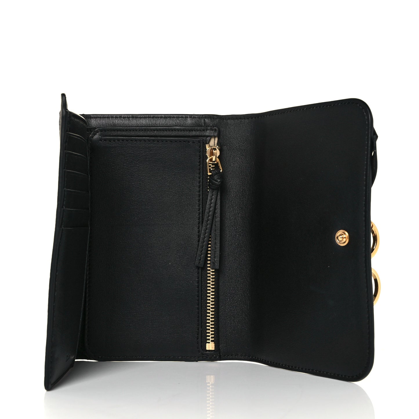 Grained Calfskin Alphabet Compact Wallet Black