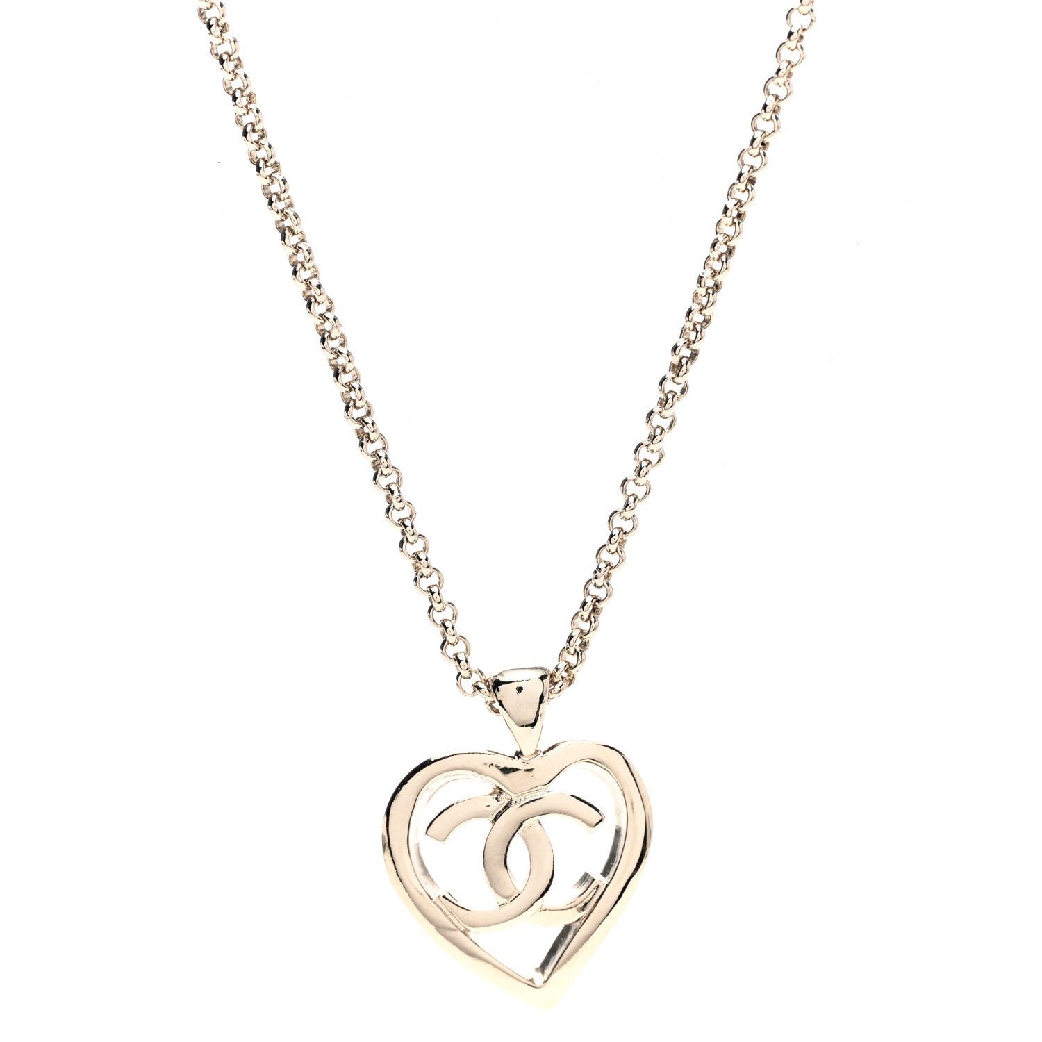 Chanel CC Heart Chain Pendant Necklace Gold 4 of 7