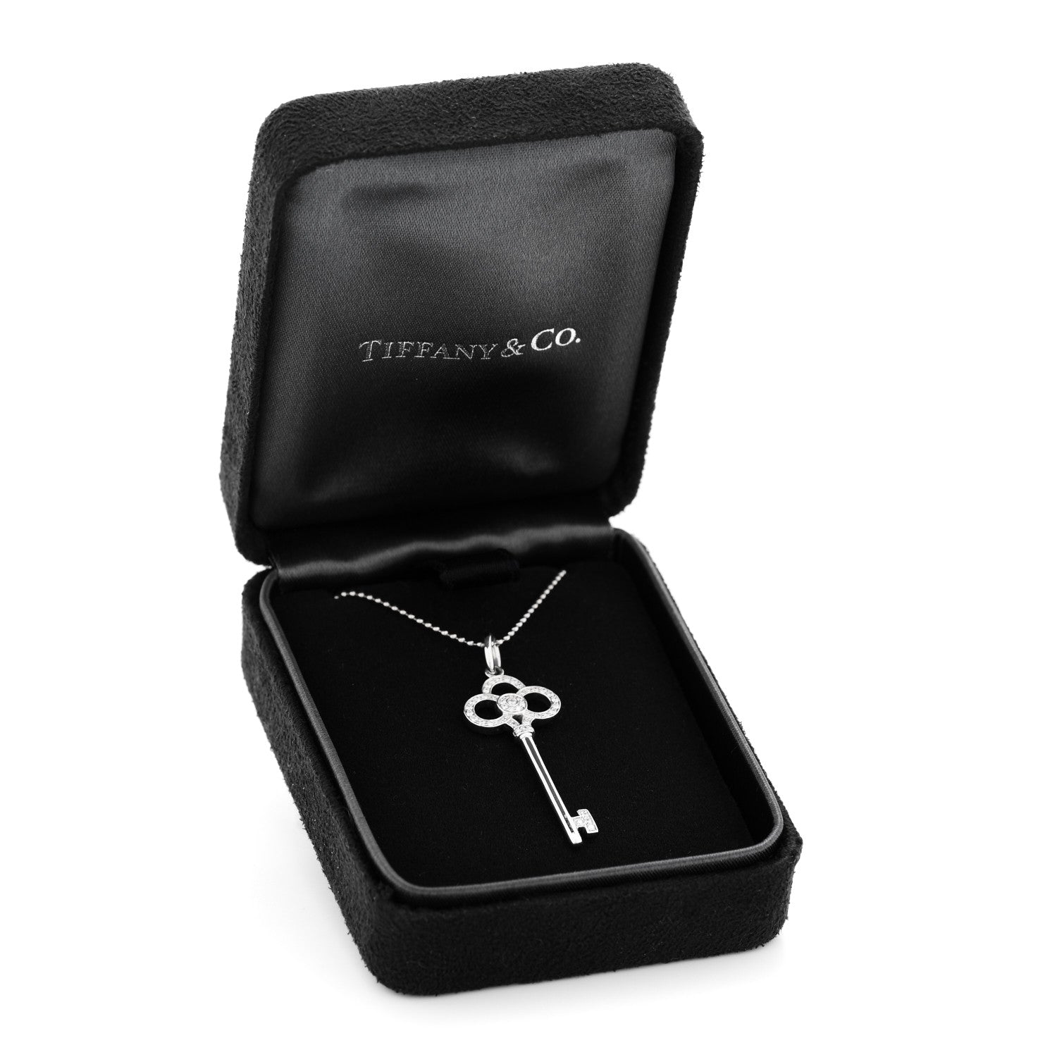 Tiffany 18K White Gold Diamond Crown Key Pendant Necklace 7 of 7