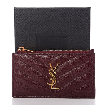 Saint Laurent Grain De Poudre Matelasse Chevron Monogram Fragments Zippered Card Case Rouge Legion 7 of 7