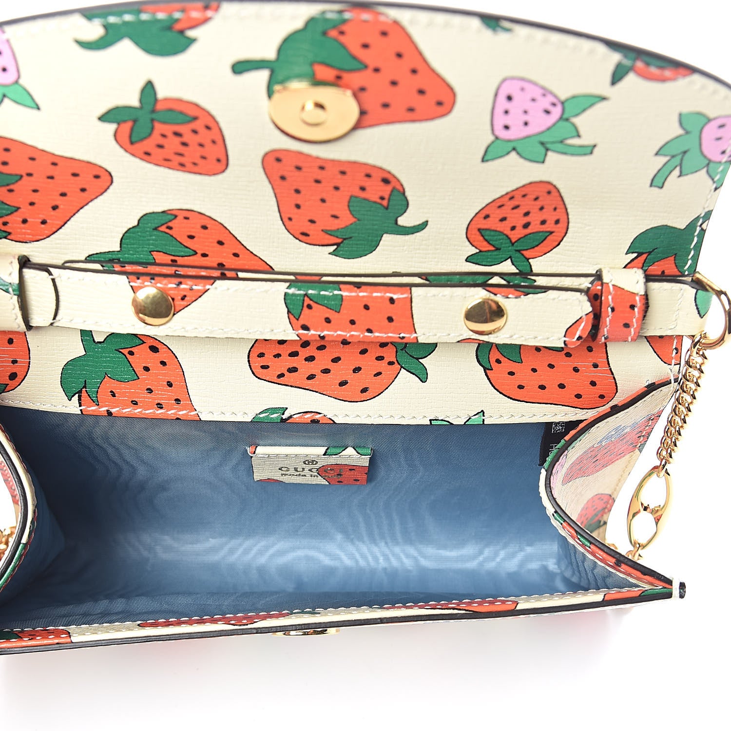 Gucci Calfskin Strawberry Print Mini Zumi Shoulder Bag Ivory Red 5 of 8