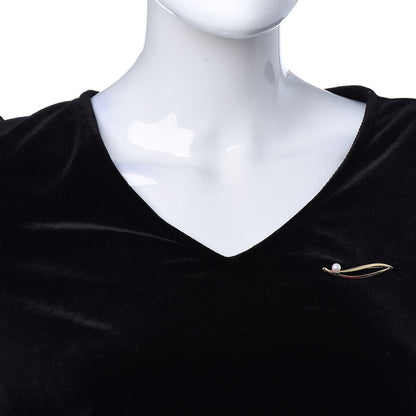 Mikimoto 14K Yellow Gold Akoya Pearl 6mm Leaf Brooch 2 of 5