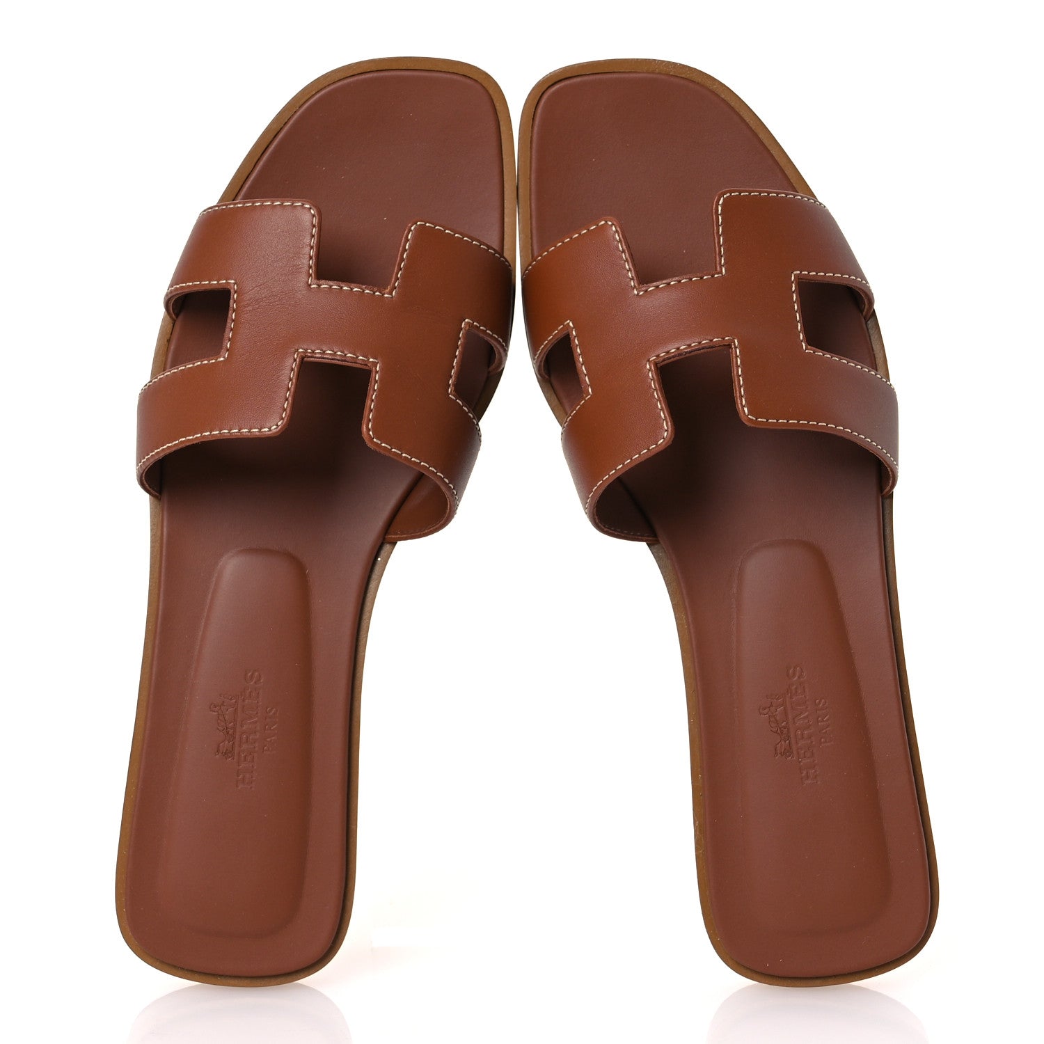 Hermes Box Calfskin Oran Sandals 36.5 Gold 2 of 13