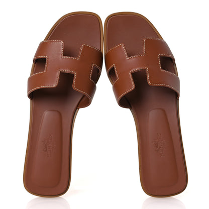 Hermes Box Calfskin Oran Sandals 36.5 Gold 2 of 13