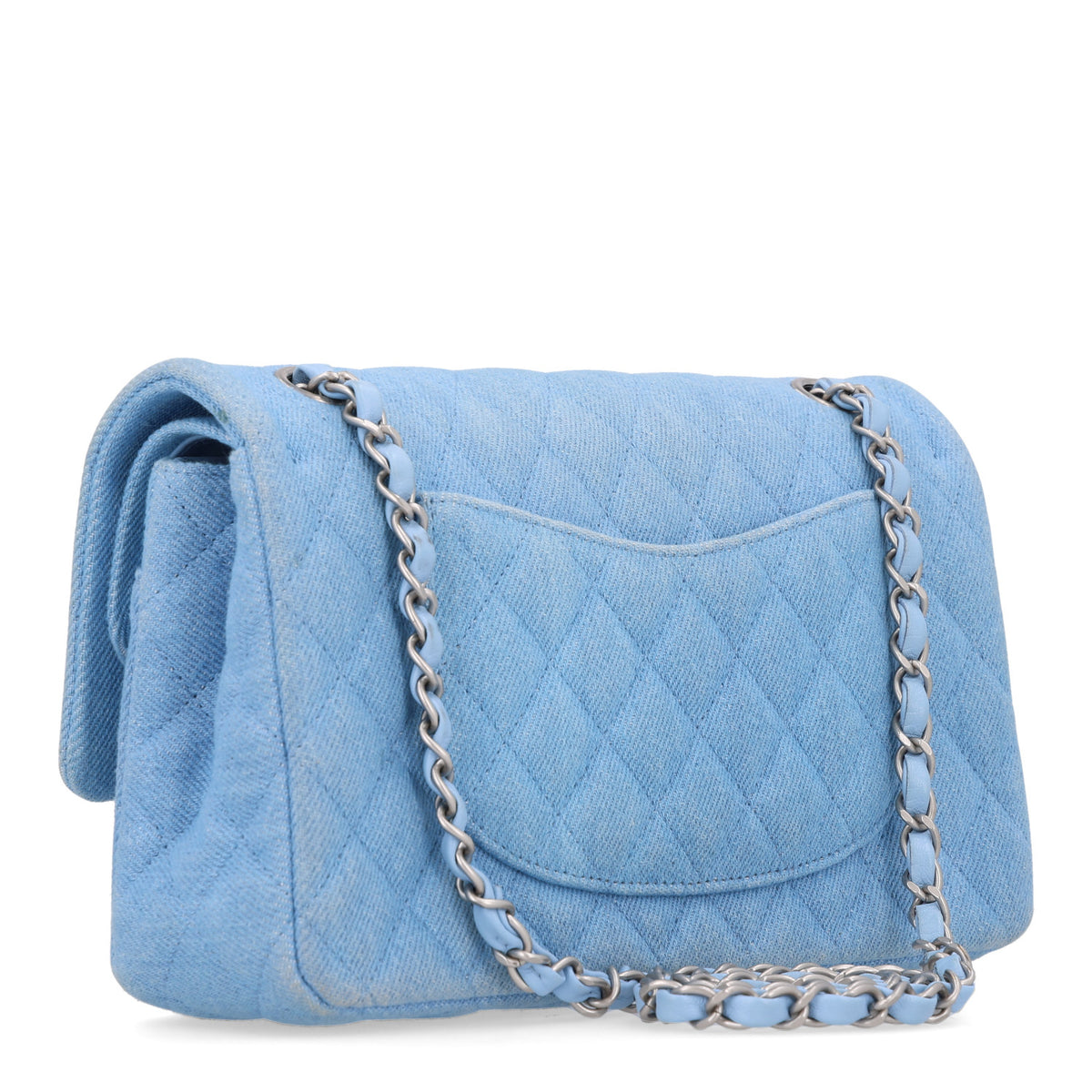 Denim Quilted Medium Double Flap Light Blue