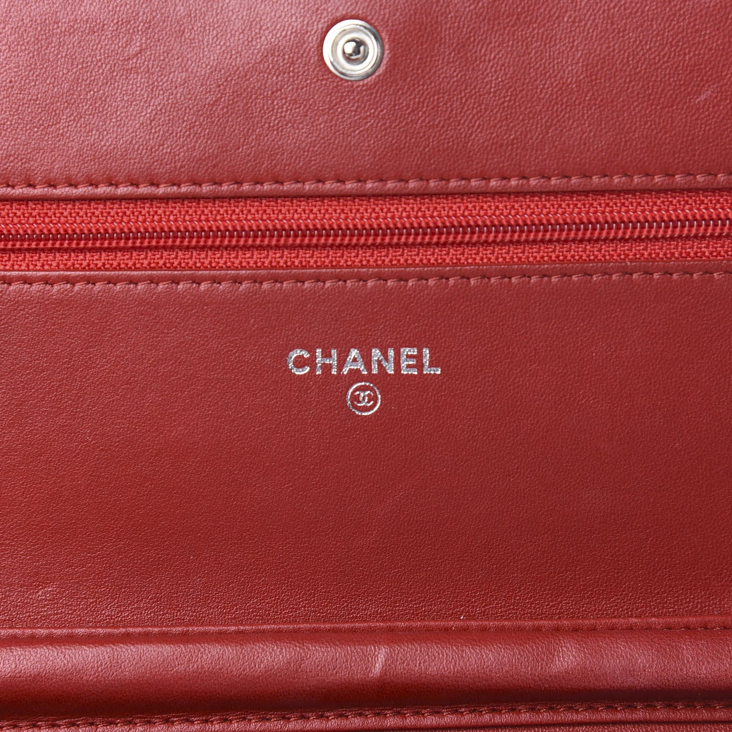 Lambskin Camellia Embossed Wallet On Chain WOC Dark Red