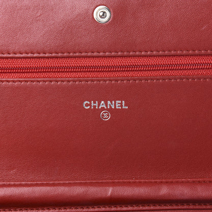 Chanel Lambskin Camellia Embossed Wallet On Chain WOC Dark Red 6 of 13