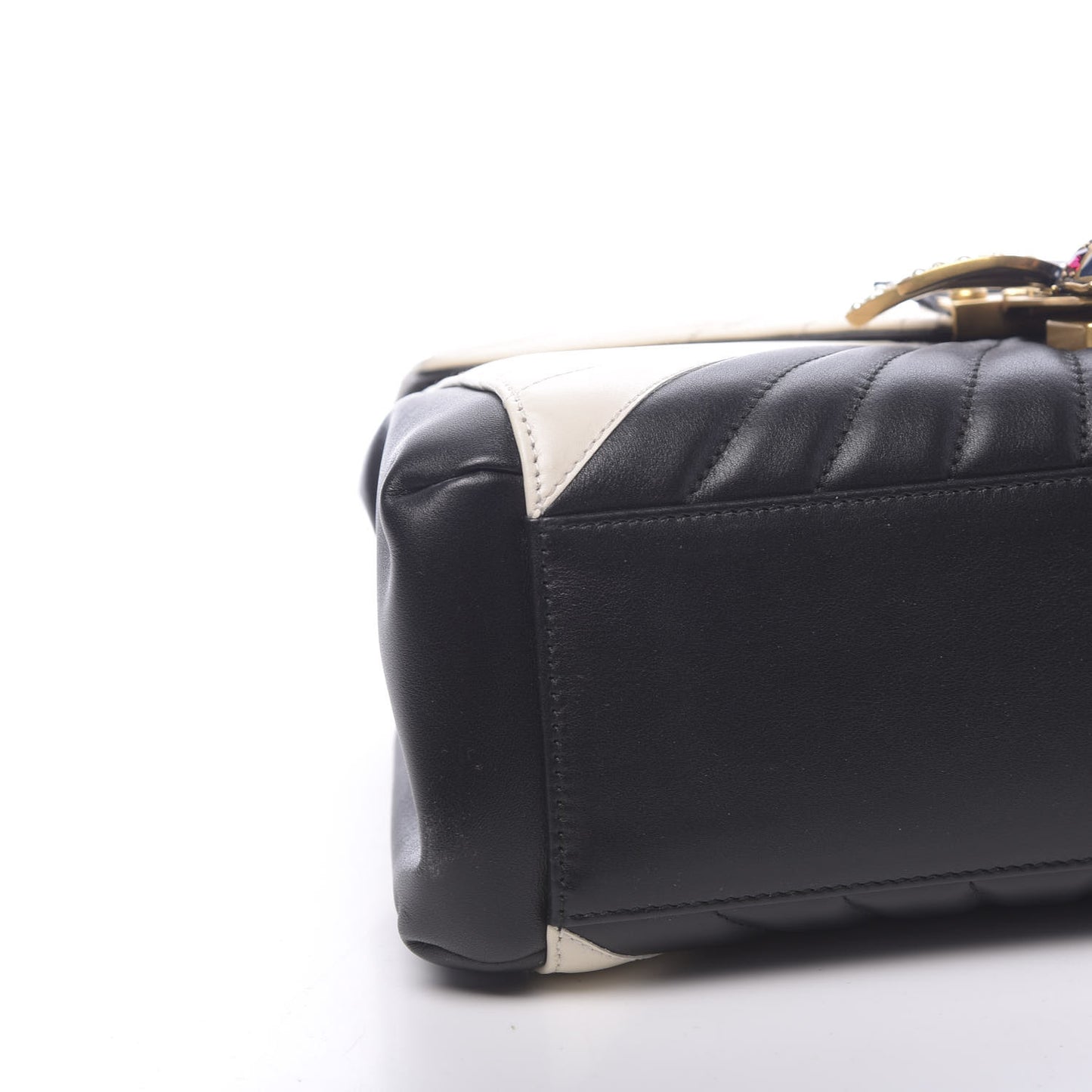Calfskin Bamboo Trapuntata Queen Margaret Top Handle Bag Mystic White Black