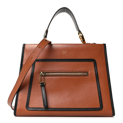 Fendi Vitello Century Opaco F is Fendi Bi-Color Small Runaway Satchel Corteccia Black 1 of 10
