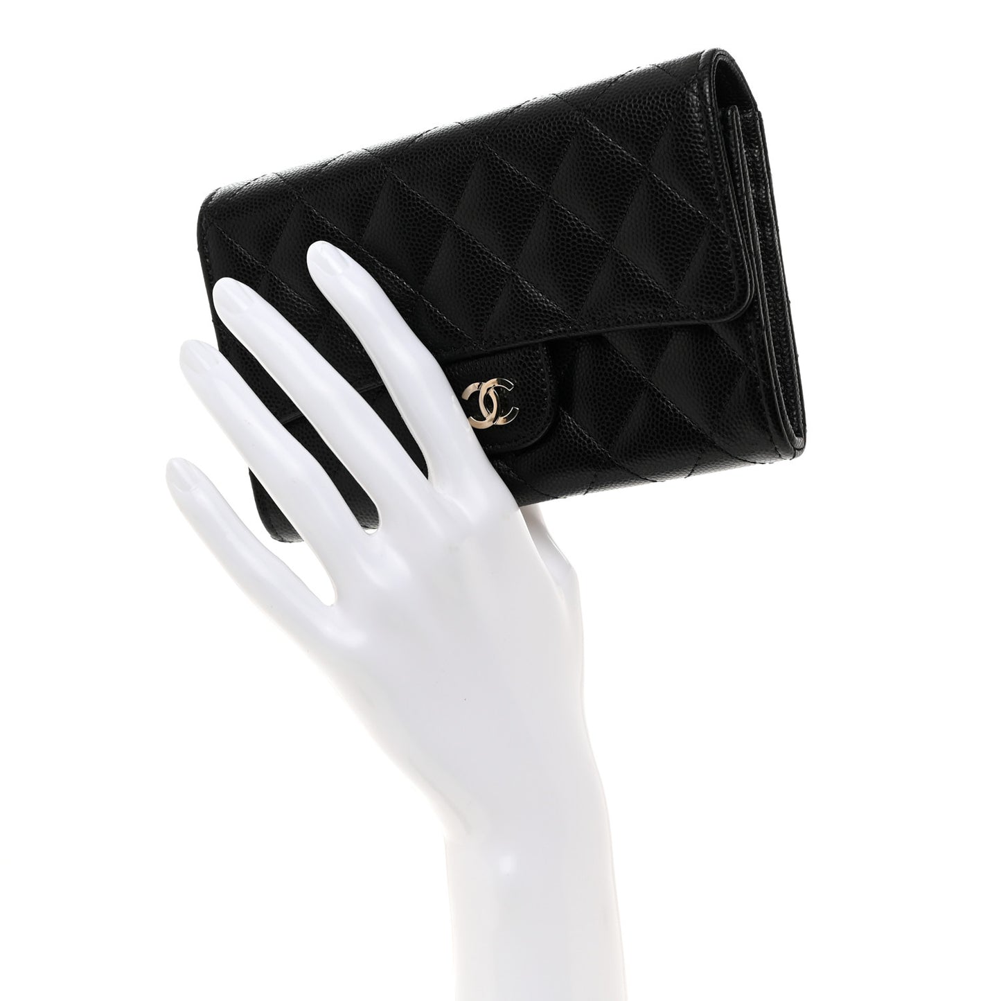 Caviar Quilted Medium Flap Wallet Black
