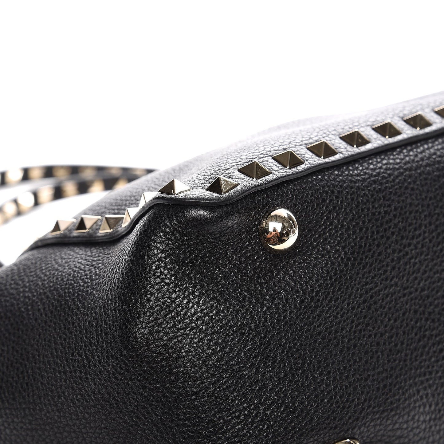 Grained Calfskin Small Rockstud Tote Black