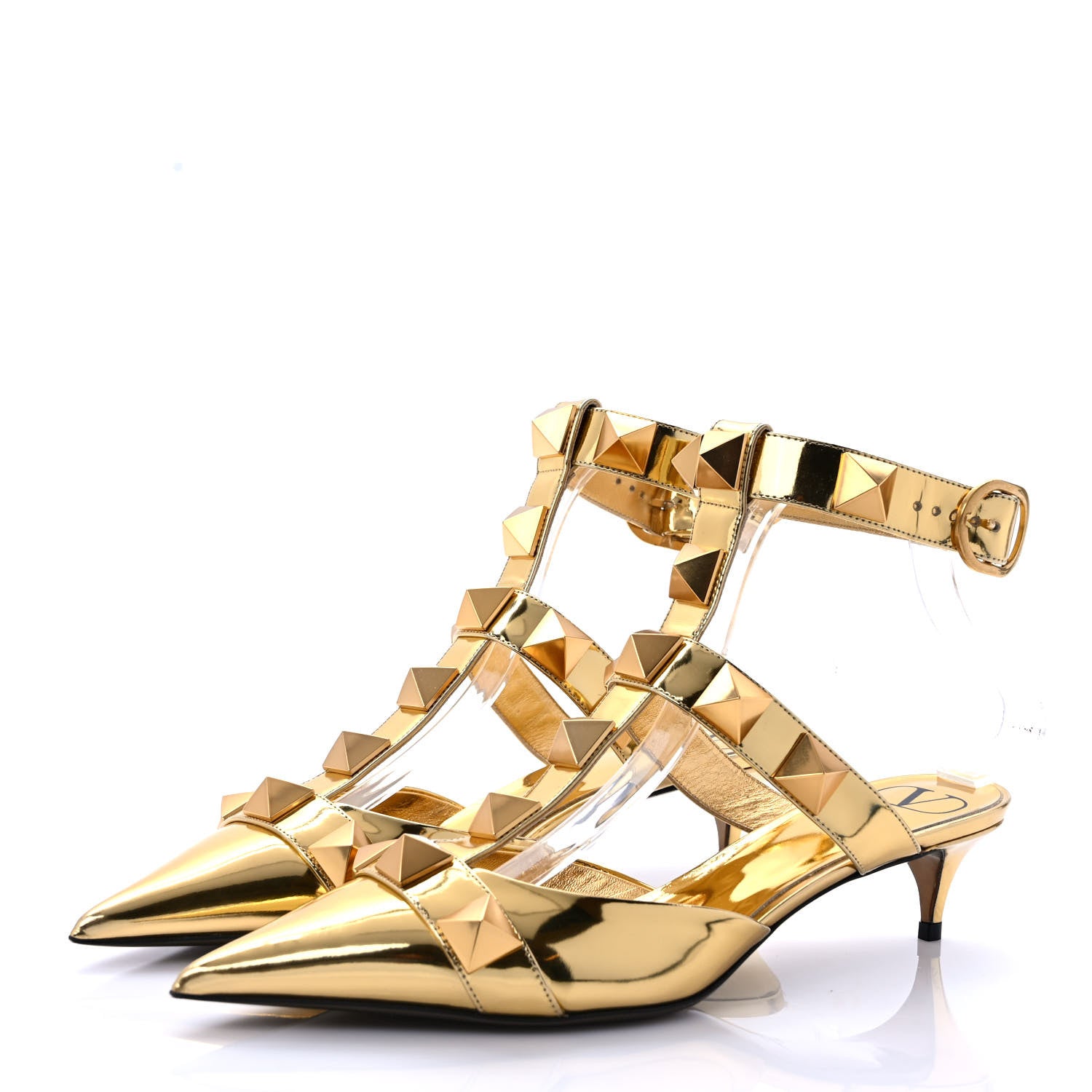 Valentino Garavani Metallic Patent Roman Stud Ankle Strap 40mm Pump 40 Antique Brass 3 of 9