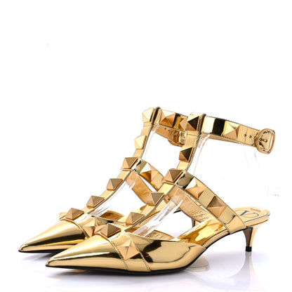 Valentino Garavani Metallic Patent Roman Stud Ankle Strap 40mm Pump 40 Antique Brass 3 of 9
