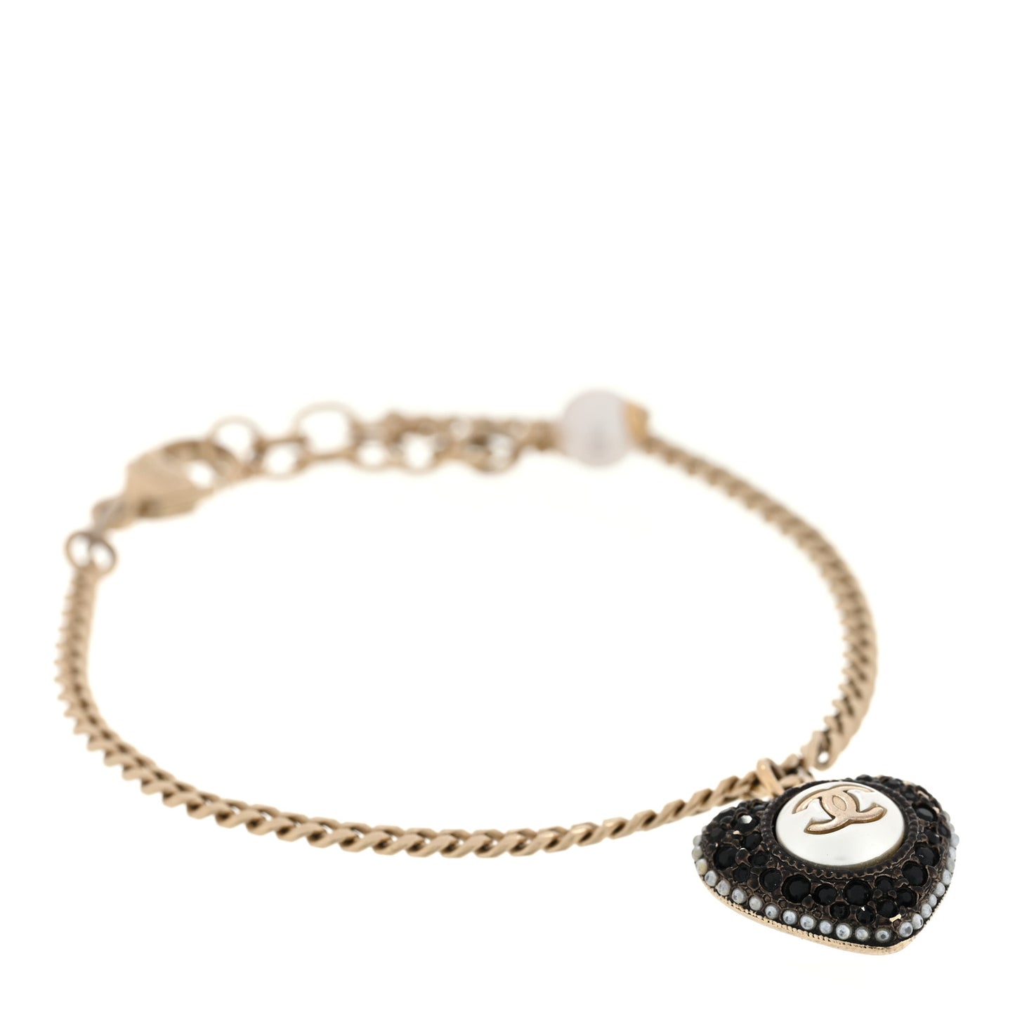 Crystal Pearl Chain Heart Bracelet Gold Black