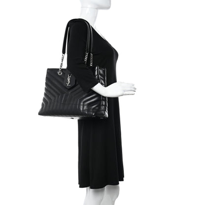 Saint Laurent Calfskin Y Quilted Monogram Large Loulou Shopper Black 2 of 10
