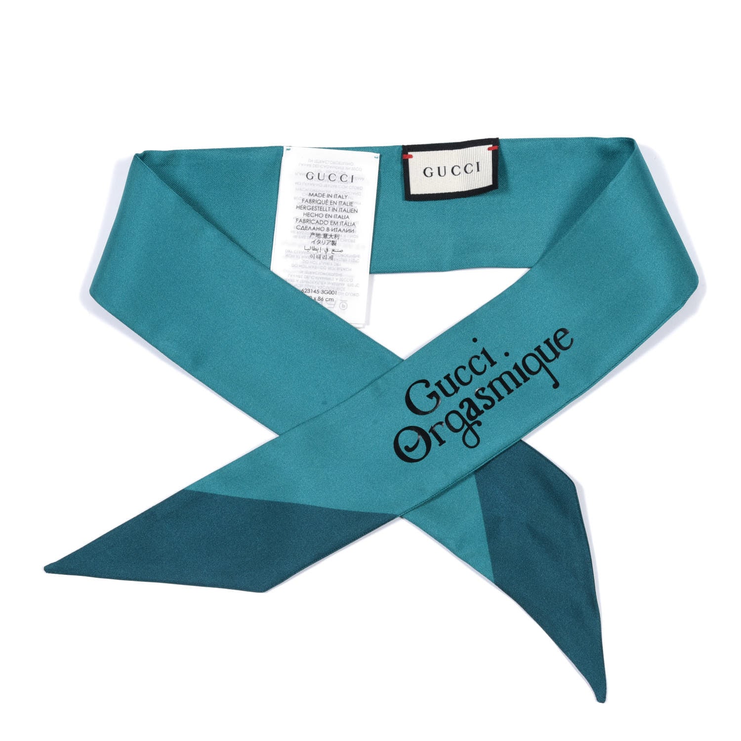 Gucci Silk Twill Gasmique Neck Bow Scarf Turquoise Blue 1 of 4