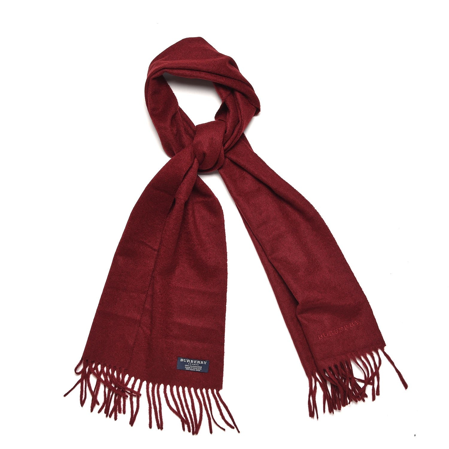 Burberry Cashmere Embroidered Fringe Scarf Burgundy 1 of 4