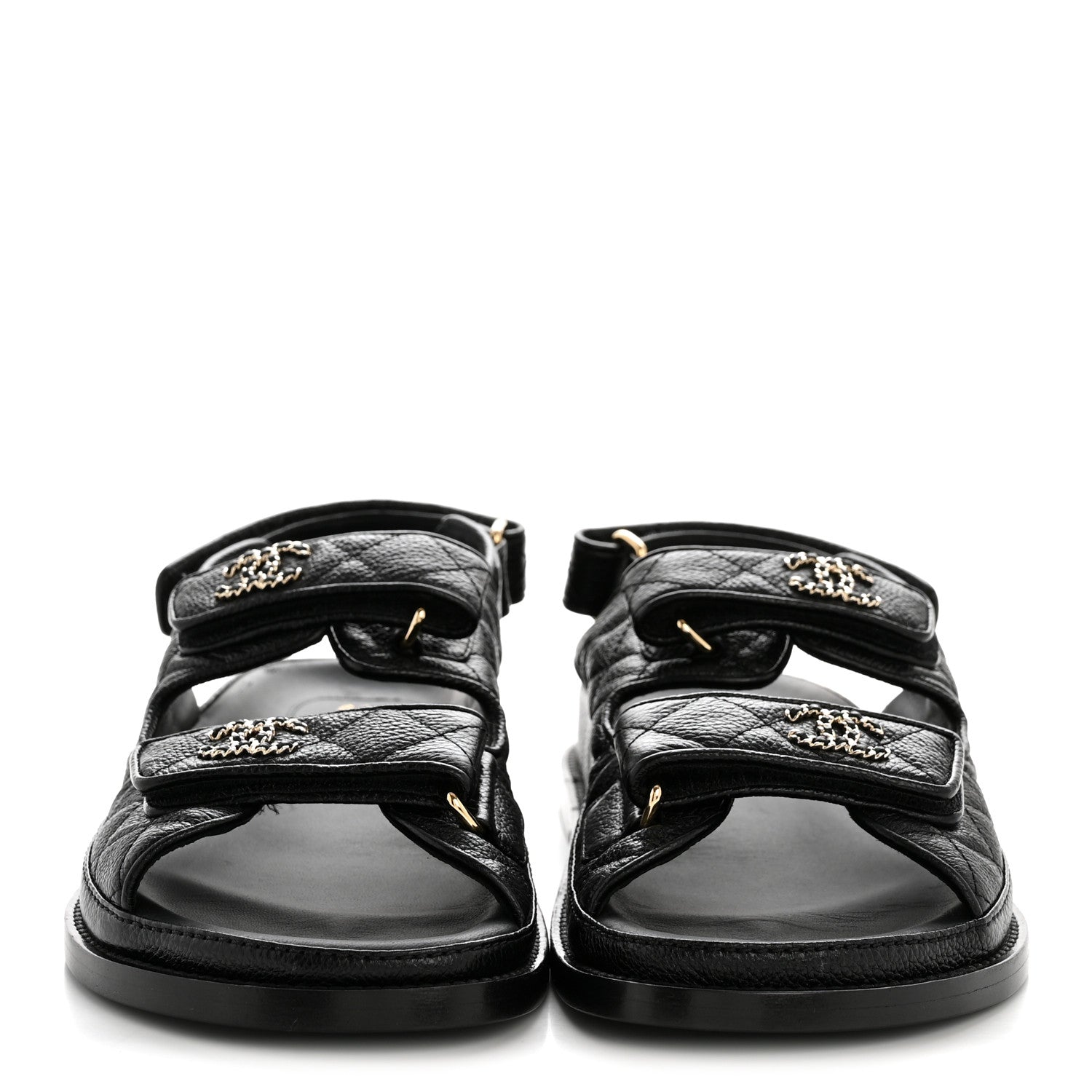 Chanel Grained Calfskin Velcro Dad Sandals 37.5 Black 3 of 10