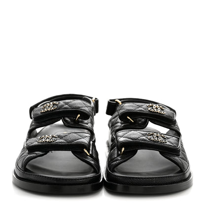 Chanel Grained Calfskin Velcro Dad Sandals 37.5 Black 3 of 10