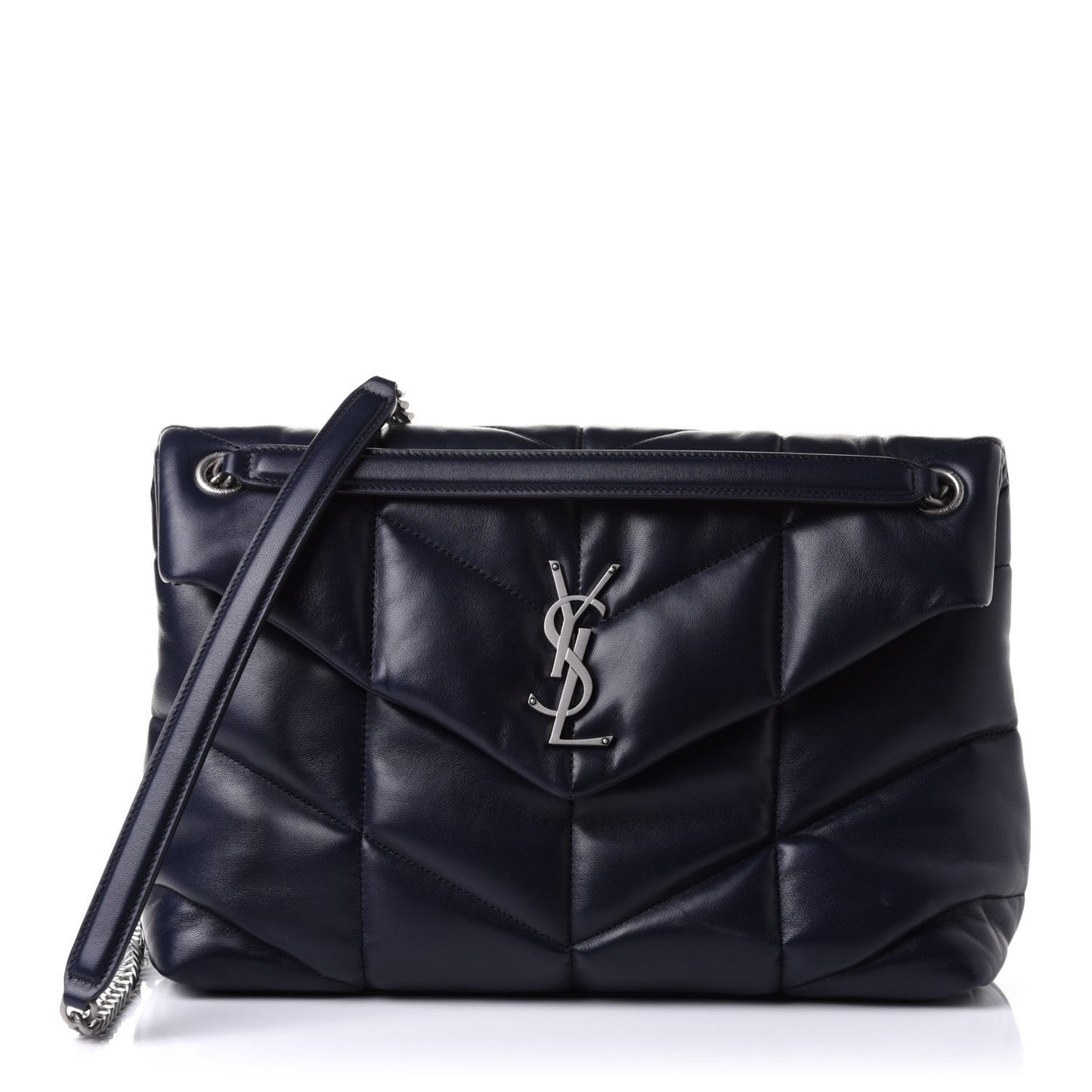 Lambskin Quilted Medium Loulou Puffer Monogram Chain Satchel Black