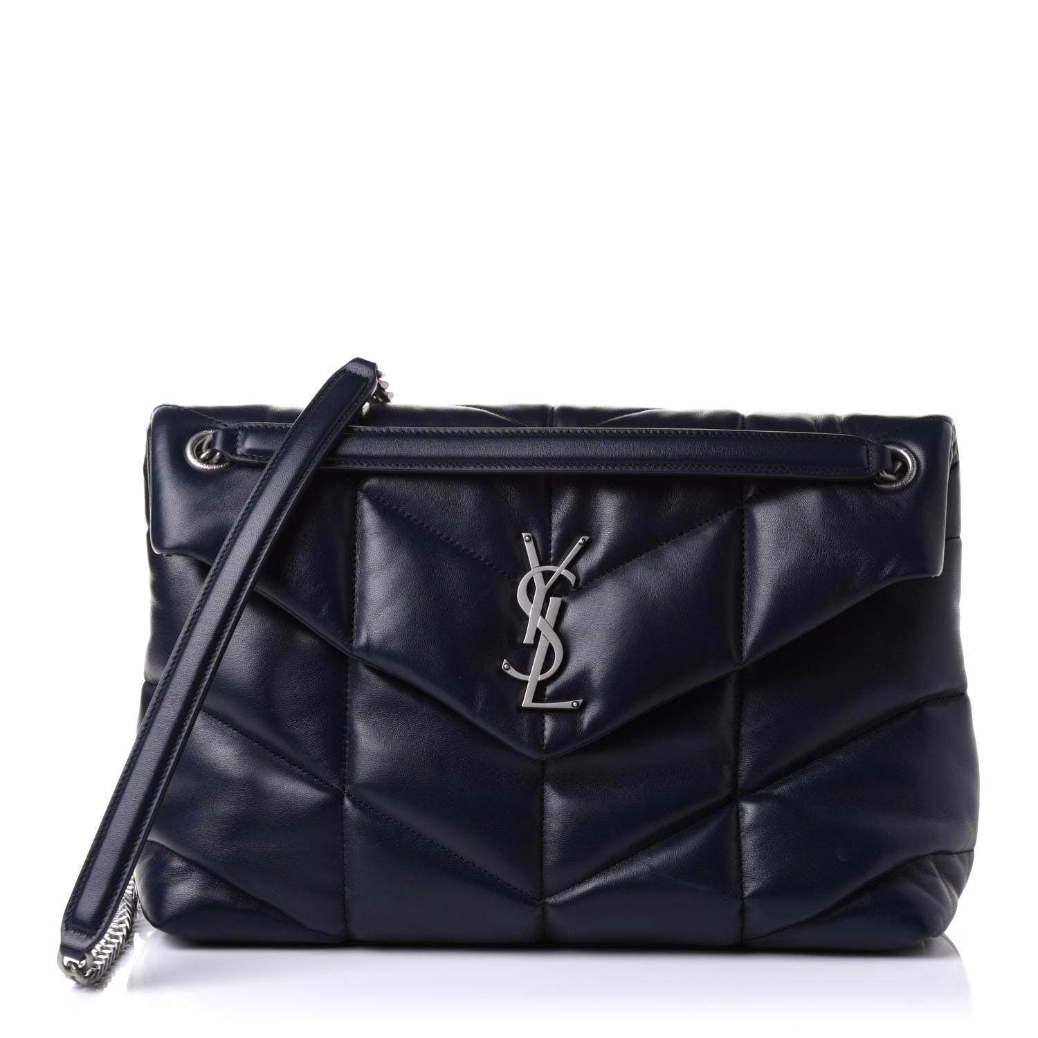 Saint Laurent Lambskin Quilted Medium Loulou Puffer Monogram Chain Satchel Black 1 of 10