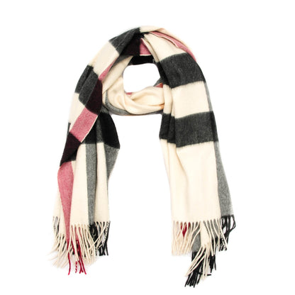 Burberry Cashmere Half Mega Check Fringe Scarf Ivory 1 of 4