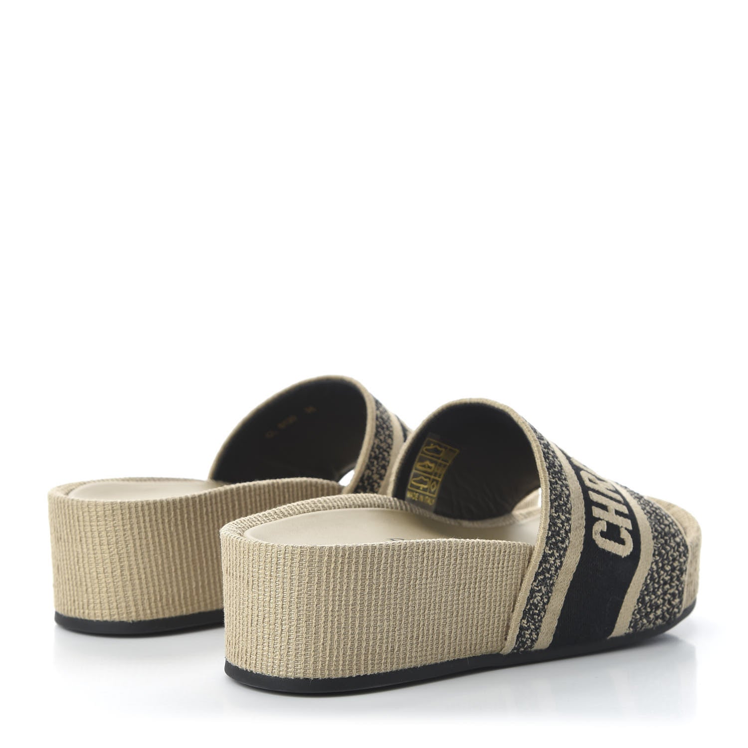 Christian Dior Natural Canvas Embroidered D-Way Platform Sandal 36 Black Cream 4 of 9