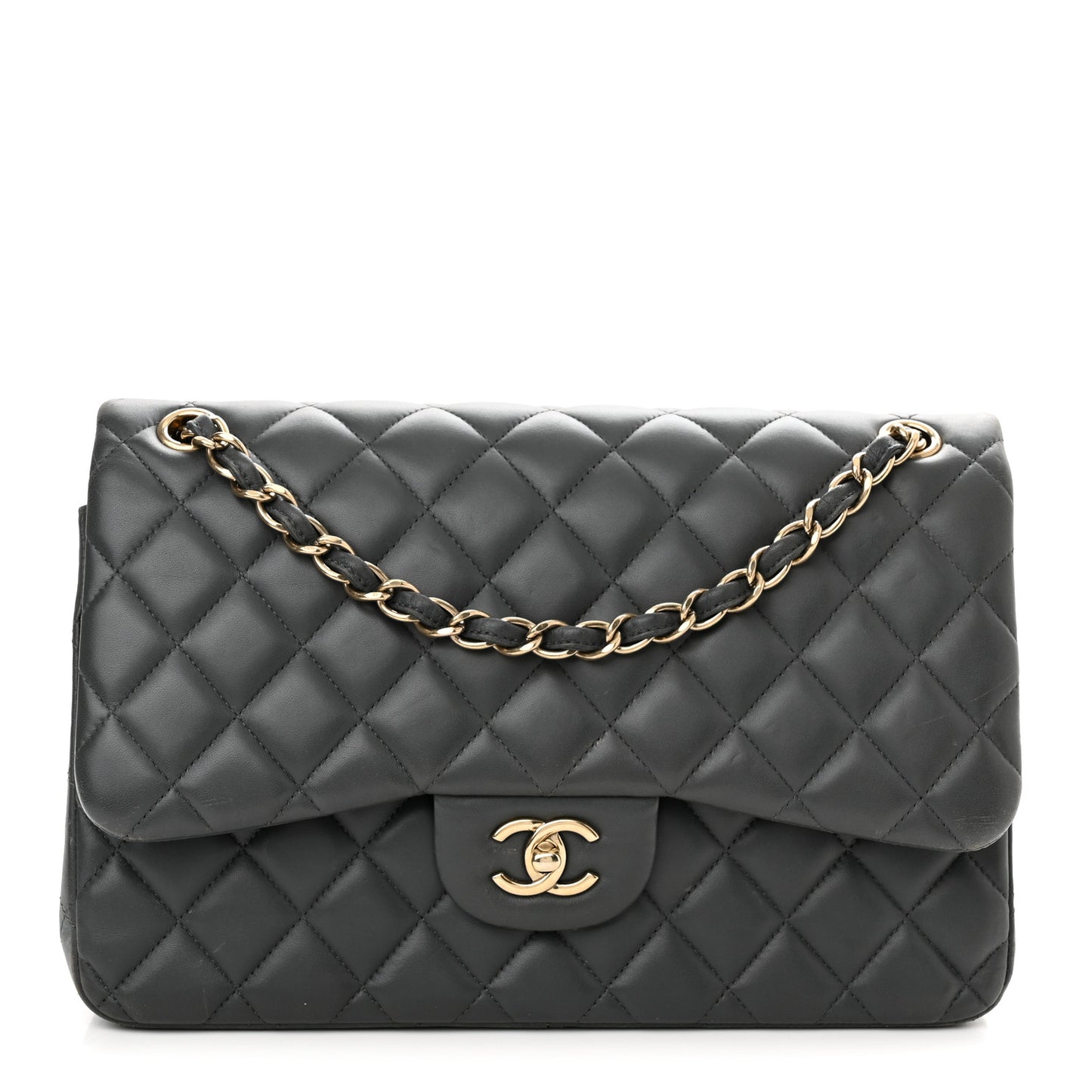 Caviar Quilted Jumbo Double Flap Dark Grey