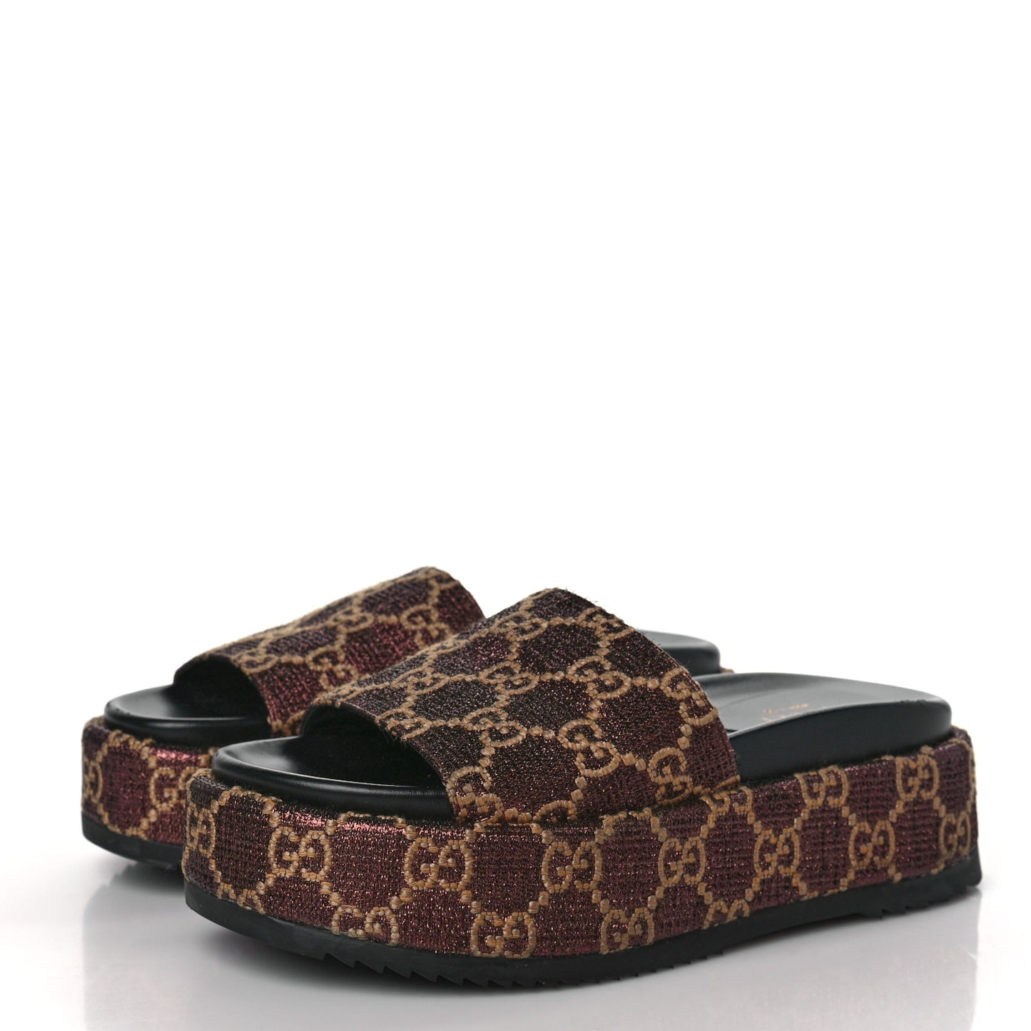 Lame GG Monogram Angelina Platform 55mm Slide Sandals 36 Brown Beige