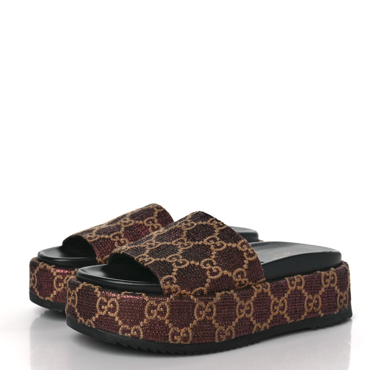 Gucci Lame GG Monogram Angelina Platform 55mm Slide Sandals 36 Brown Beige 4 of 8