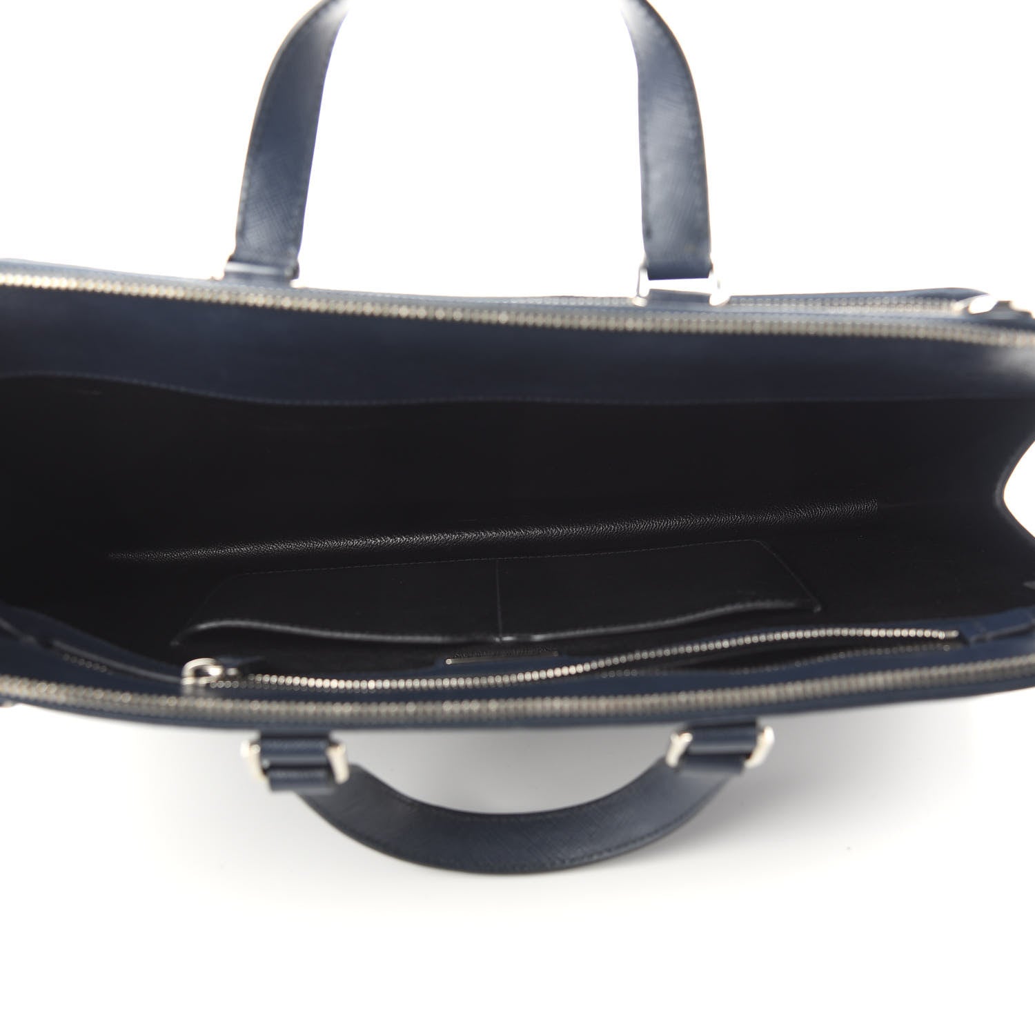Prada Saffiano Cuir Travel Front Zip Pocket Briefcase Baltico 5 of 10