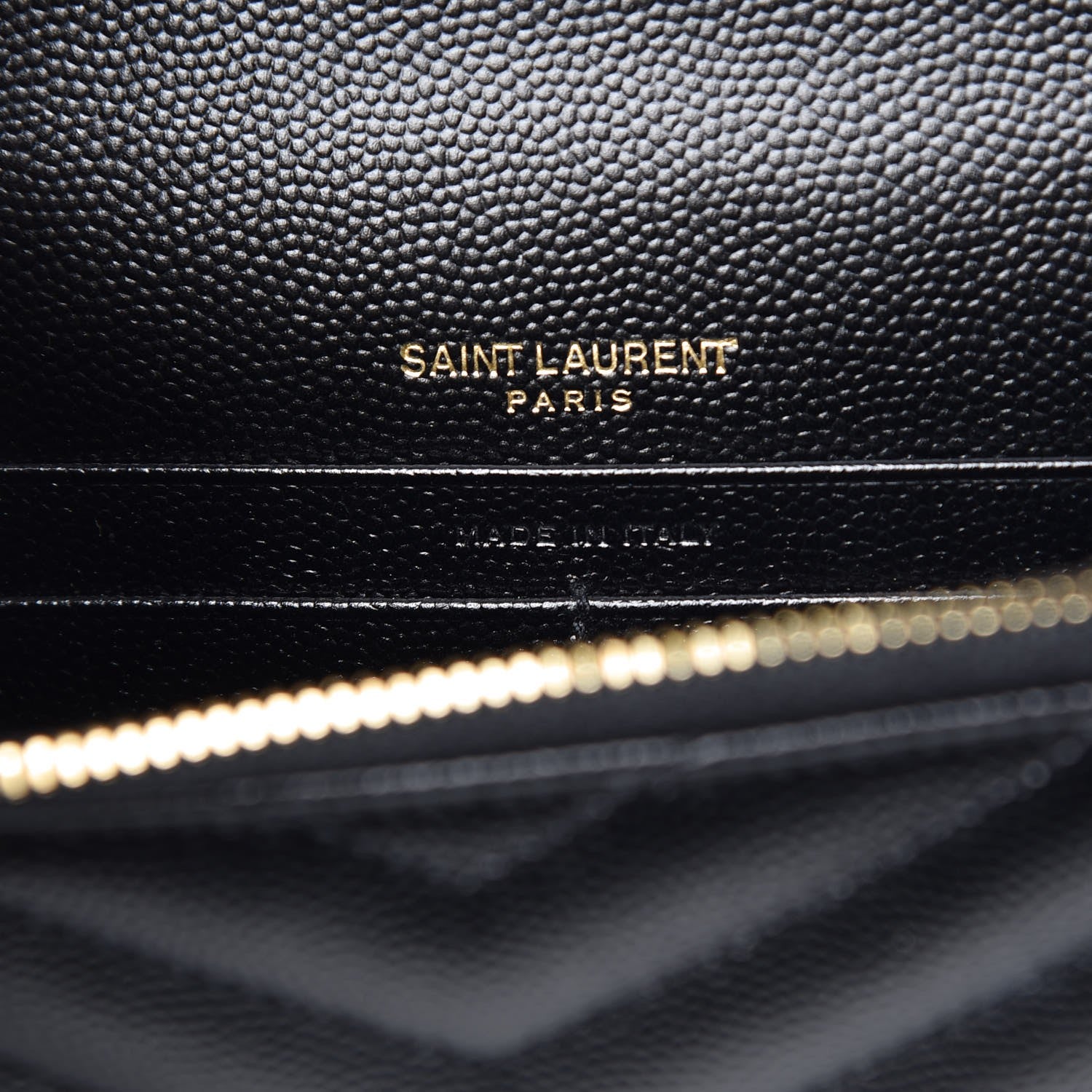 Saint Laurent Grain De Poudre Matelasse Chevron Monogram Envelope Chain Wallet Black 7 of 8