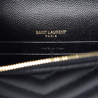 Saint Laurent Grain De Poudre Matelasse Chevron Monogram Envelope Chain Wallet Black 7 of 8