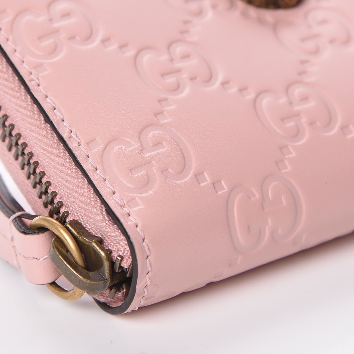 Gucci Guccissima Signature Crystal Cat Zip Around Card Case Light Candy Pink 11 of 13