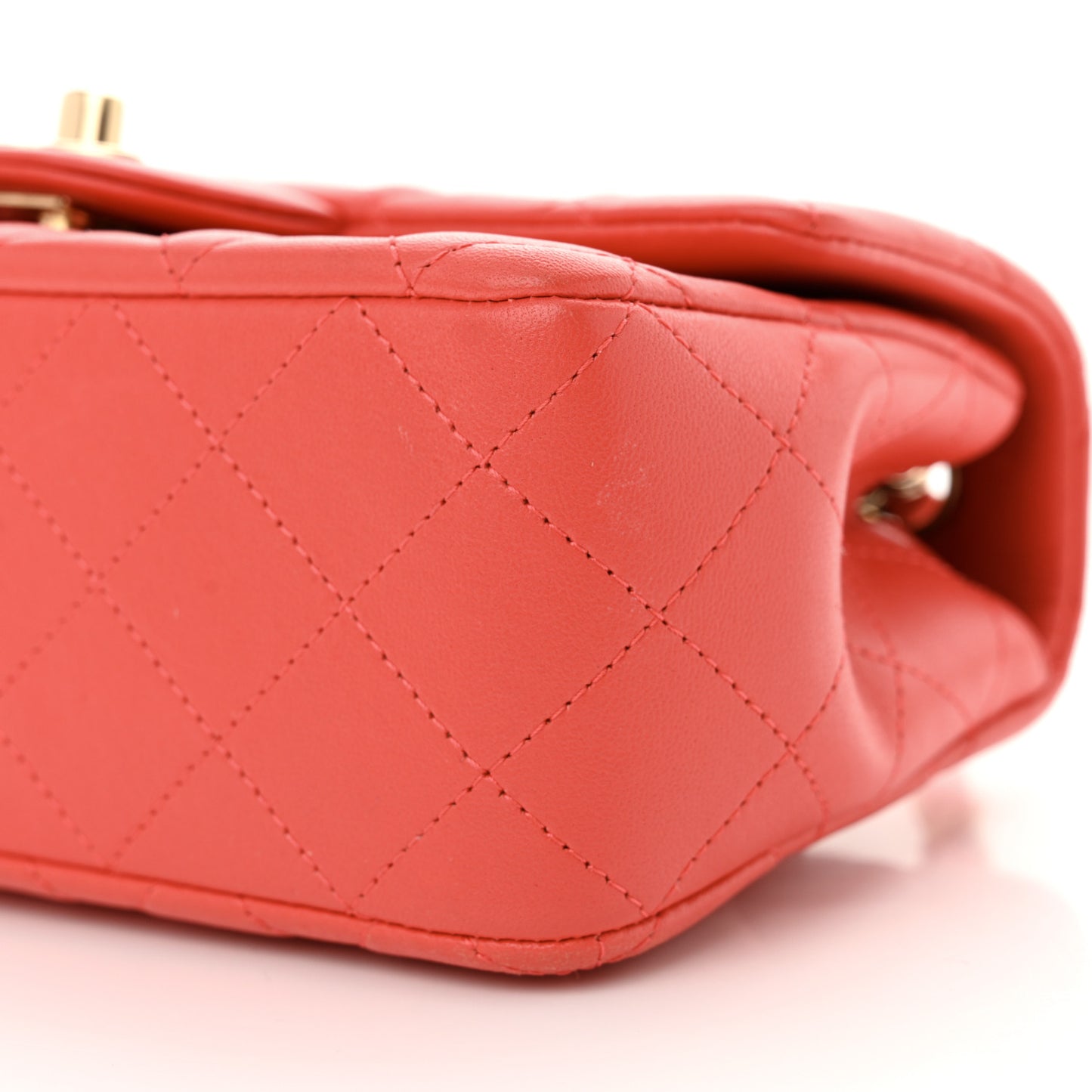 Lambskin Quilted Mini Rectangular Flap Coral