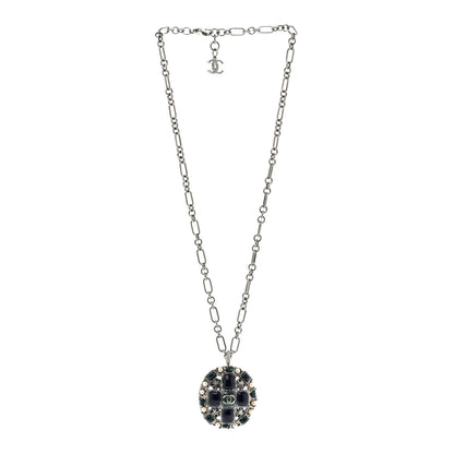 Chanel Gripoix Poured Glass Pearl CC Necklace Silver Blue Green White 3 of 5