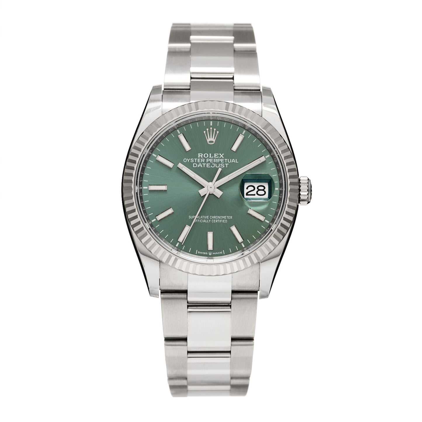 Stainless Steel 18K White Gold 36mm Oyster Perpetual Datejust Watch Mint Green 126234