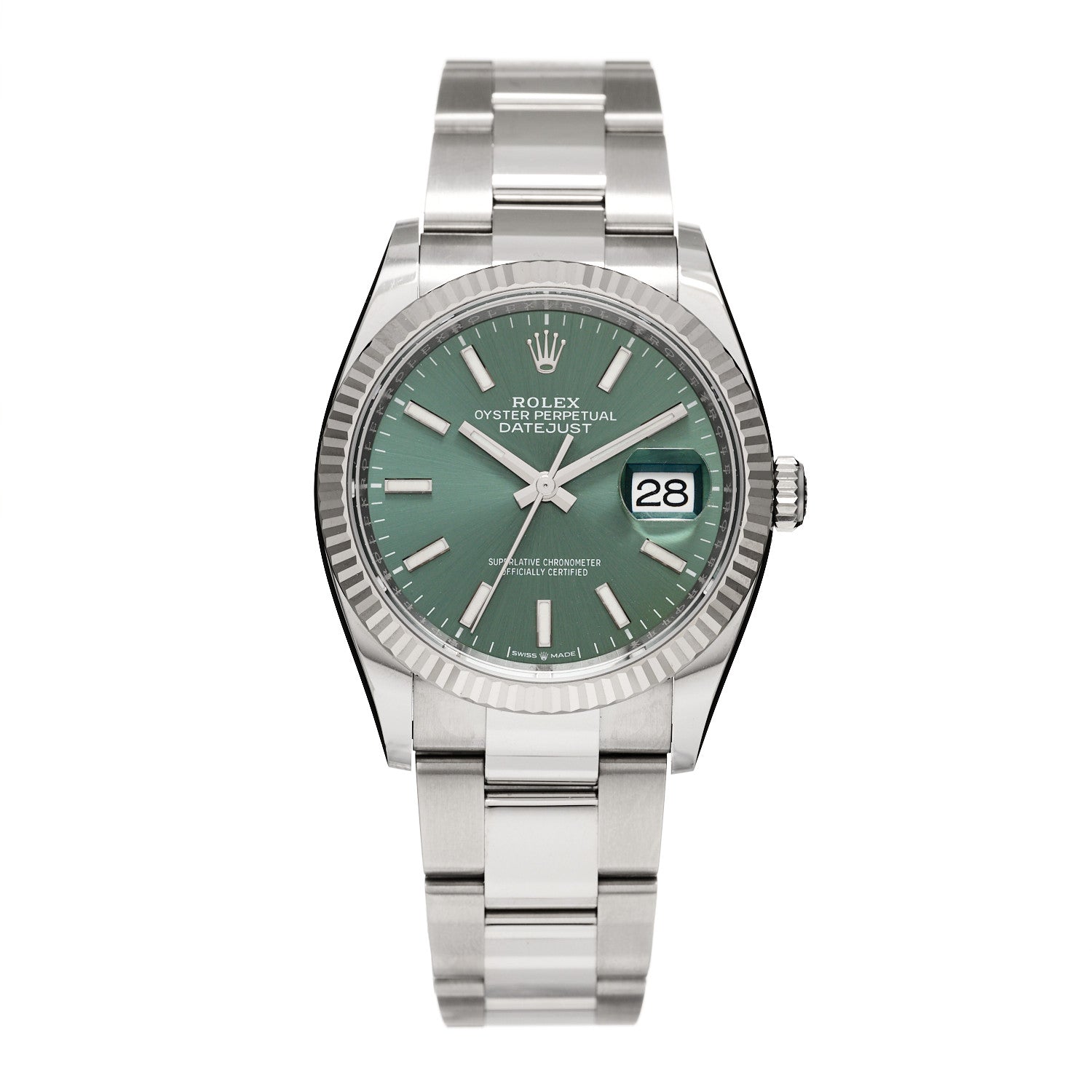 Rolex Stainless Steel 18K White Gold 36mm Oyster Perpetual Datejust Watch Mint Green 126234 1 of 5