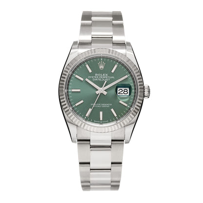 Rolex Stainless Steel 18K White Gold 36mm Oyster Perpetual Datejust Watch Mint Green 126234 1 of 5