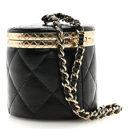 Chanel Metal Lambskin Quilted Mini Lock Frame Vanity Clutch Black 3 of 8
