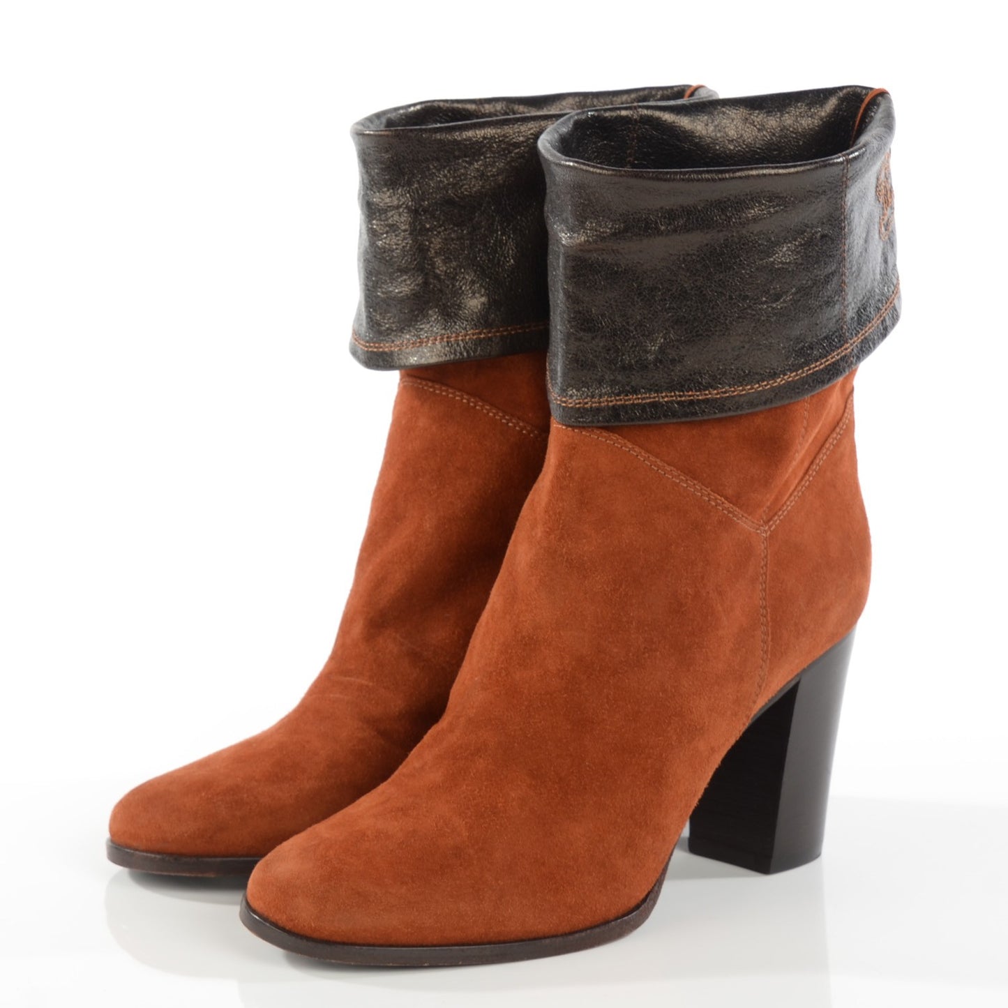Suede Foldover CC Boots 38 Brown