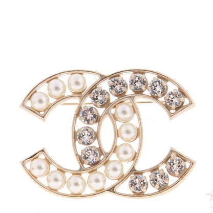 Chanel Pearl Crystal CC Brooch Gold 1 of 5