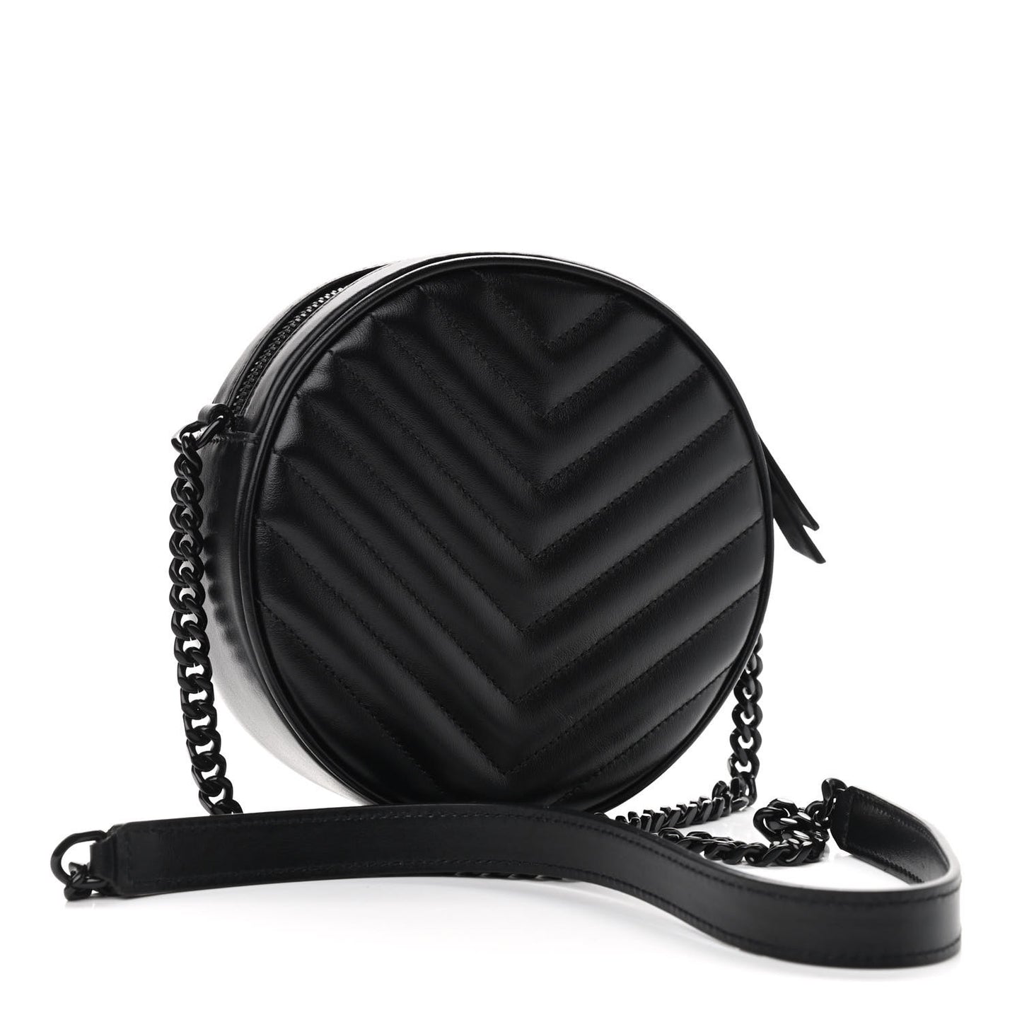 Calfskin Matelasse Chevron Round Vinyle Camera Bag Black