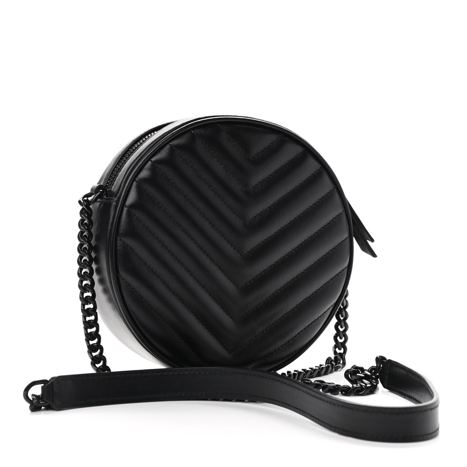 Saint Laurent Calfskin Matelasse Chevron Round Vinyle Camera Bag Black 3 of 8