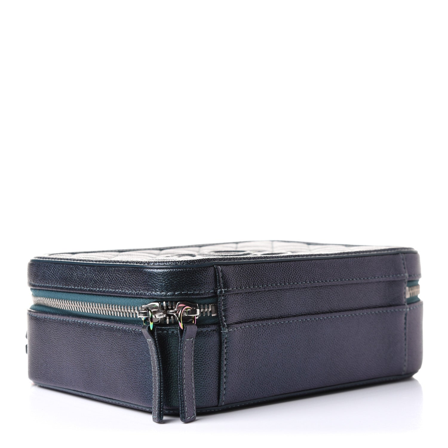 Chanel Iridescent Caviar Quilted Medium CC Filigree Vanity Case Dark Turquoise 4 of 11