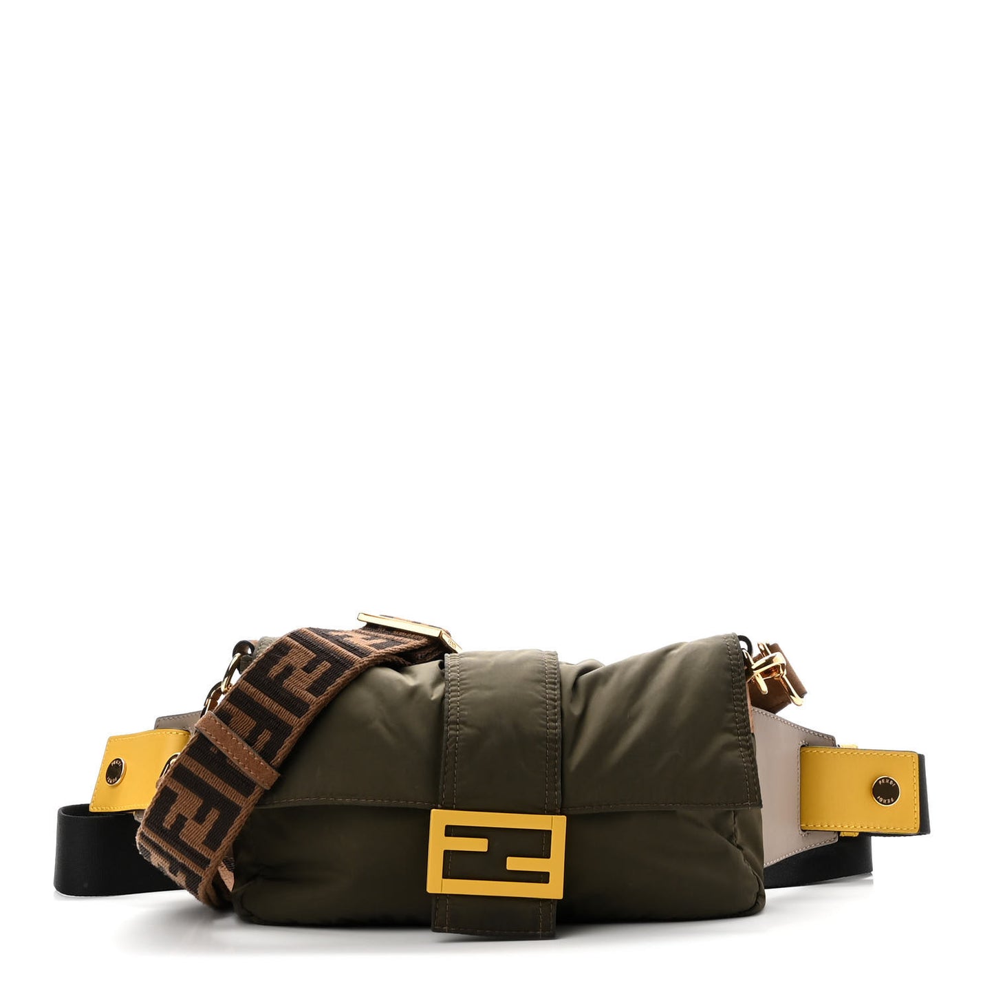 Nylon Dolmias Vitello Grace FF Puffer Belt Baguette Bag Military Brown Tortora