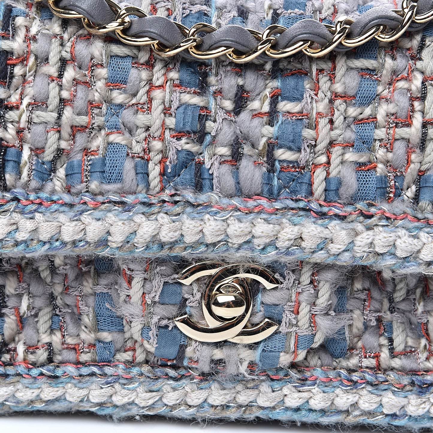 Tweed Quilted Mini Square Flap Bag Blue