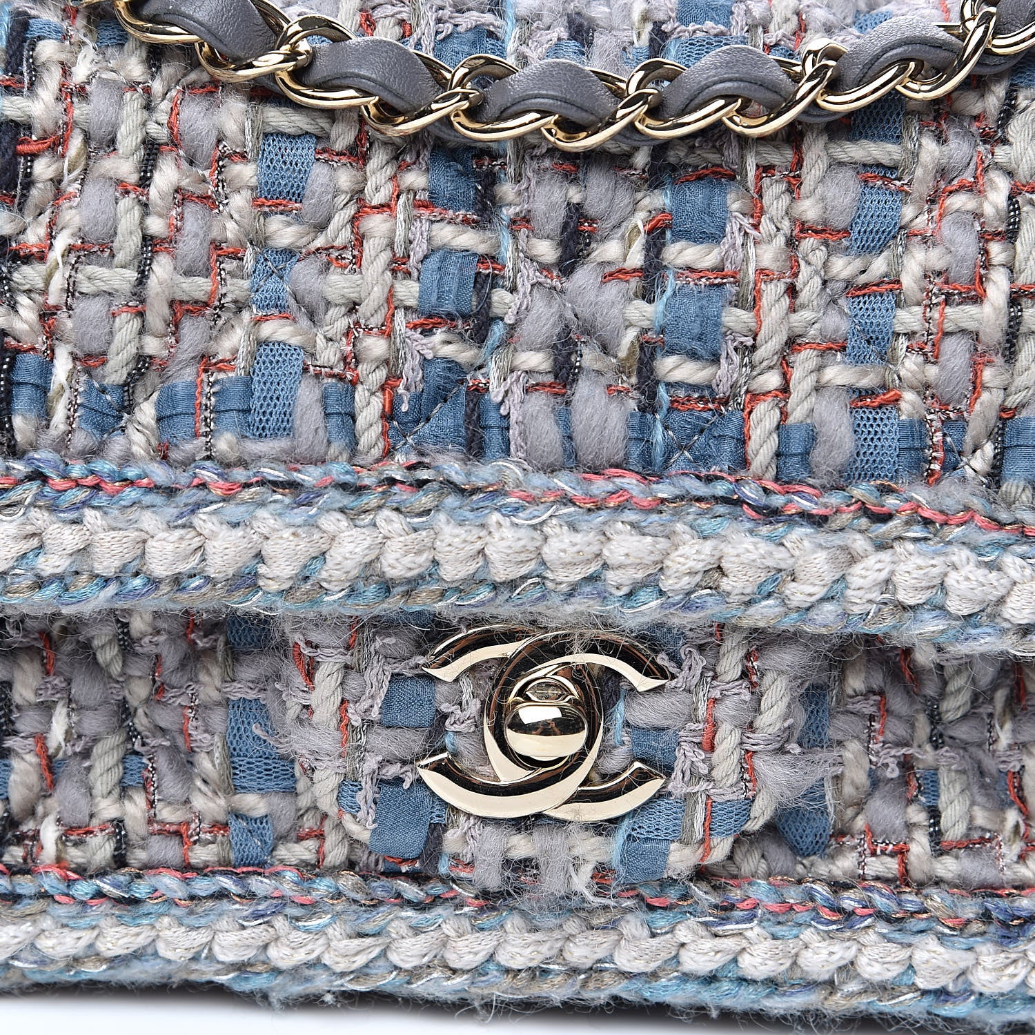 Chanel Tweed Quilted Mini Square Flap Bag Blue 8 of 11