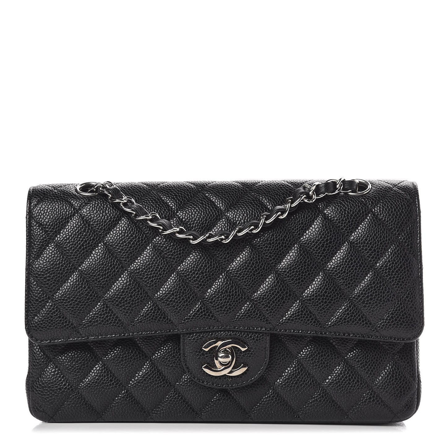 Caviar Quilted Medium Double Flap Black